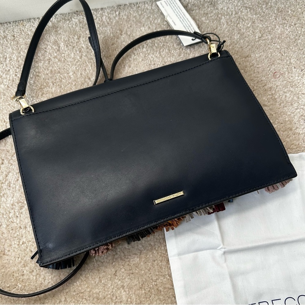REBECCA MINKOFF Sofia Dark Blue Suede Tassel Convertible Clutch Crossbody Bag - Picture 4 of 10